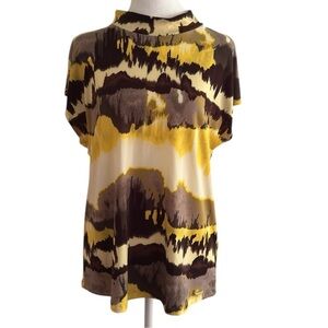 Calvin Klein Graphic Blouse with Cap Sleeves and Mandarin Collar